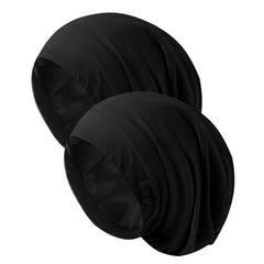 Srevela front view black silk bonnet showing full shape and coverage benefit