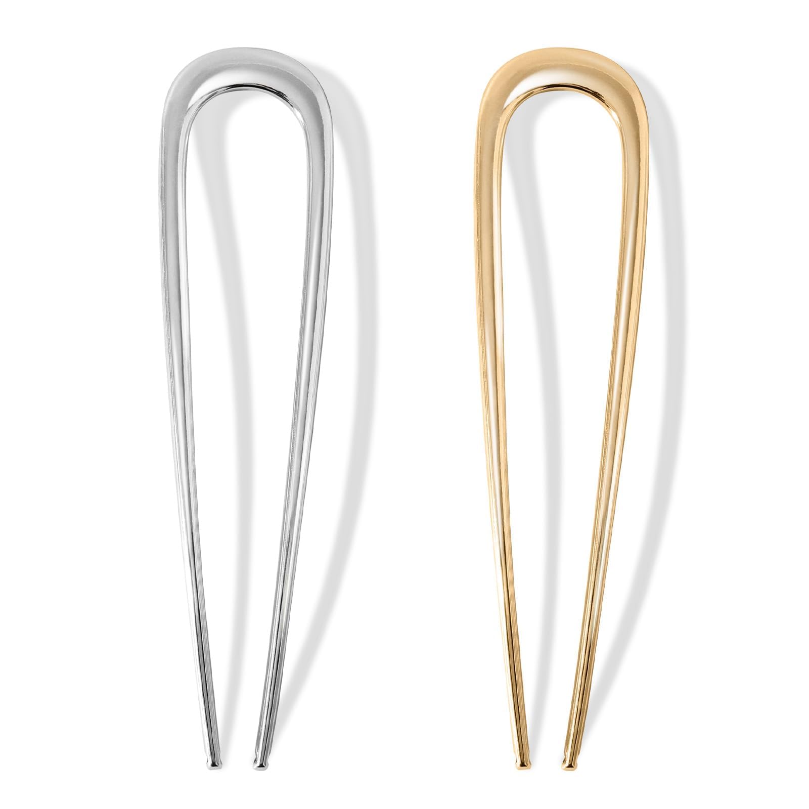 Srevela front view of two-pin set showing gold and silver for versatile styling