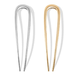 Srevela front view of two-pin set showing gold and silver for versatile styling