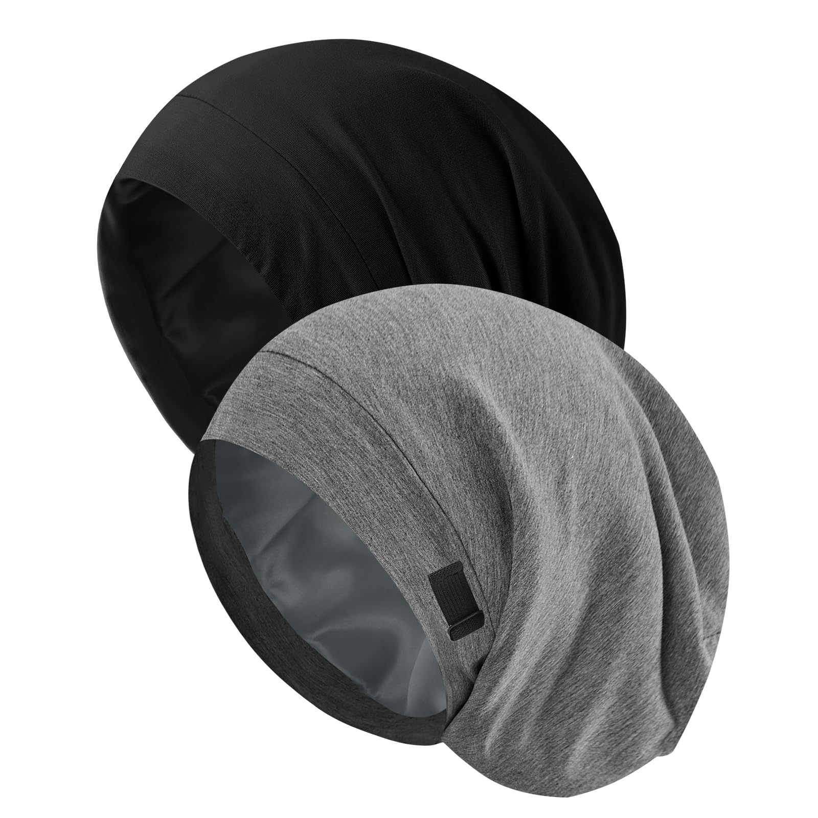 Srevela front view of two bonnets showing the set and colors, protecting hair overnight