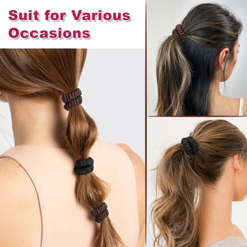 Srevela scrunchie in hair ponytail demonstrating secure hold without creases