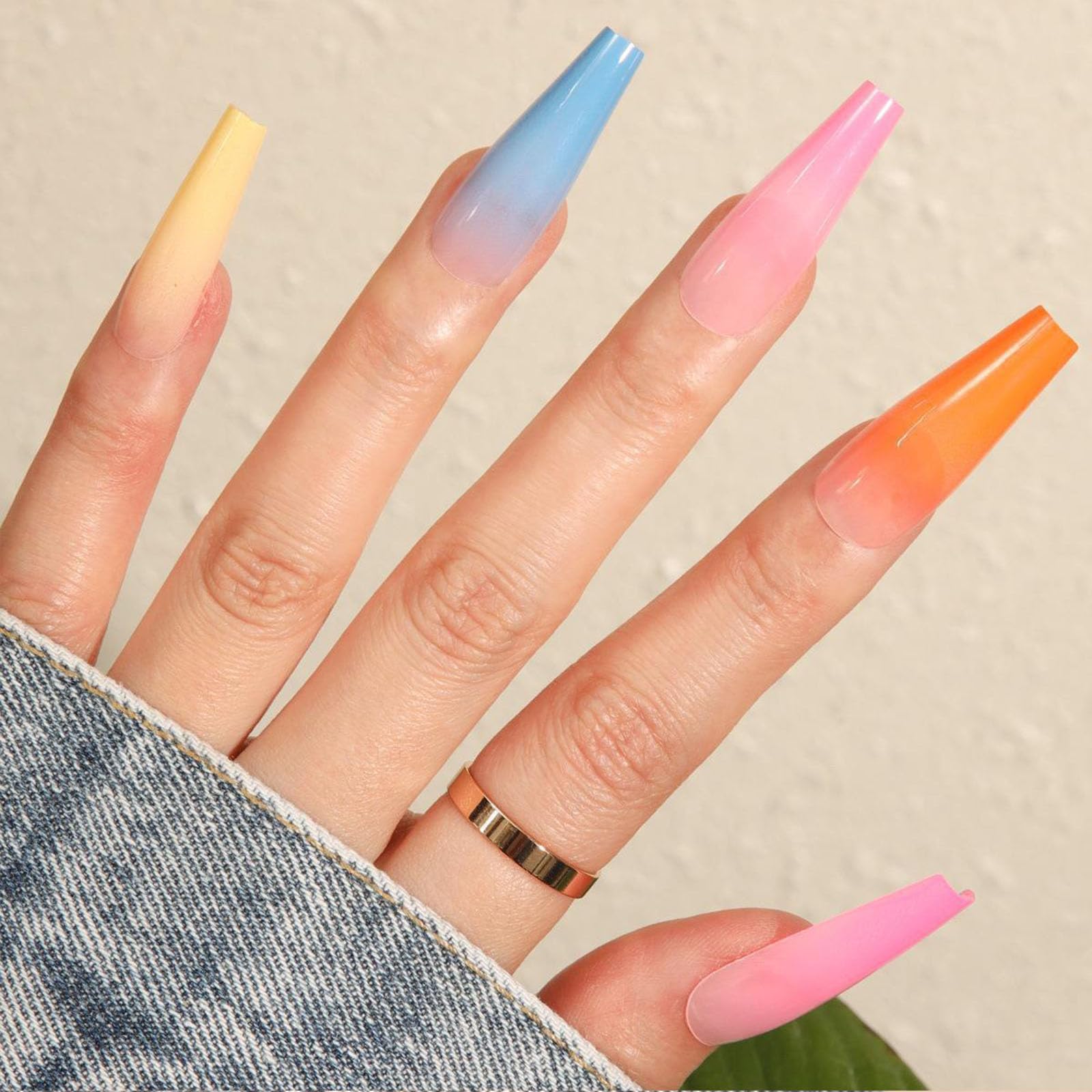 SRIMNUYY close-up of colorful gradient French tip highlighting glossy finish