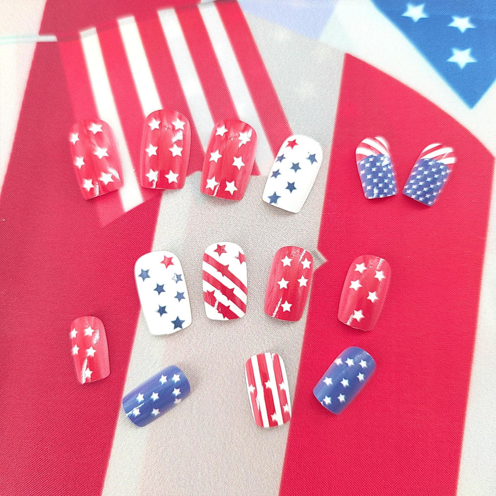 SRIMNUYY nails worn on hand showing finished patriotic look for events