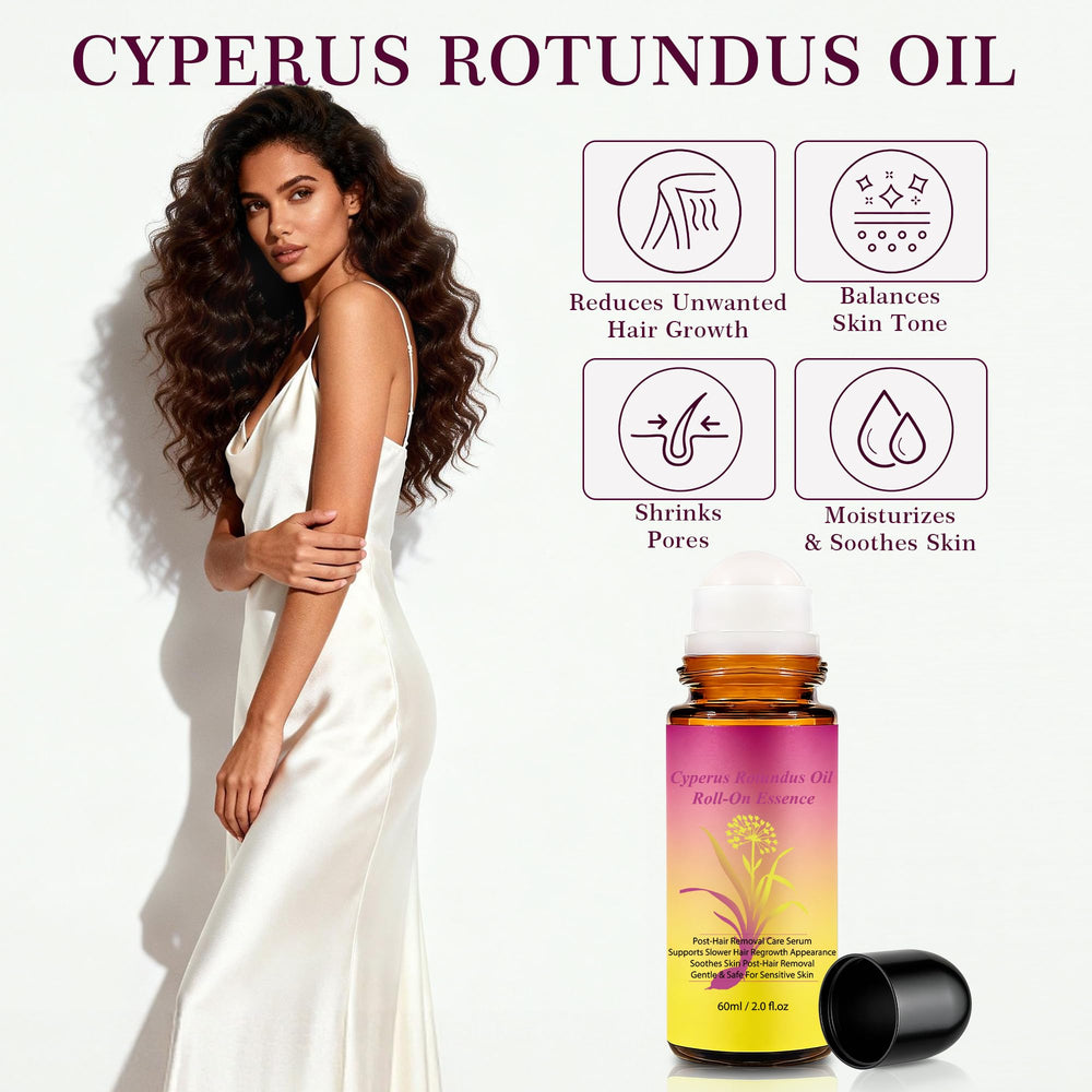 SRIOIO flatlay with Cyperus seeds and carrier oils showcasing natural formulation benefits