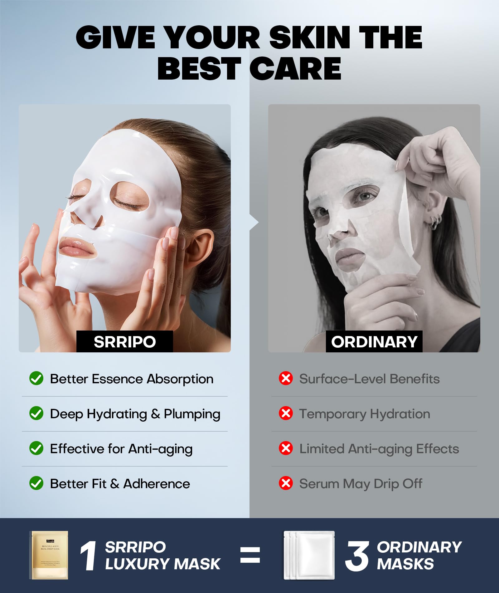 Srripo mask beside hand demonstrating size and single-use portion