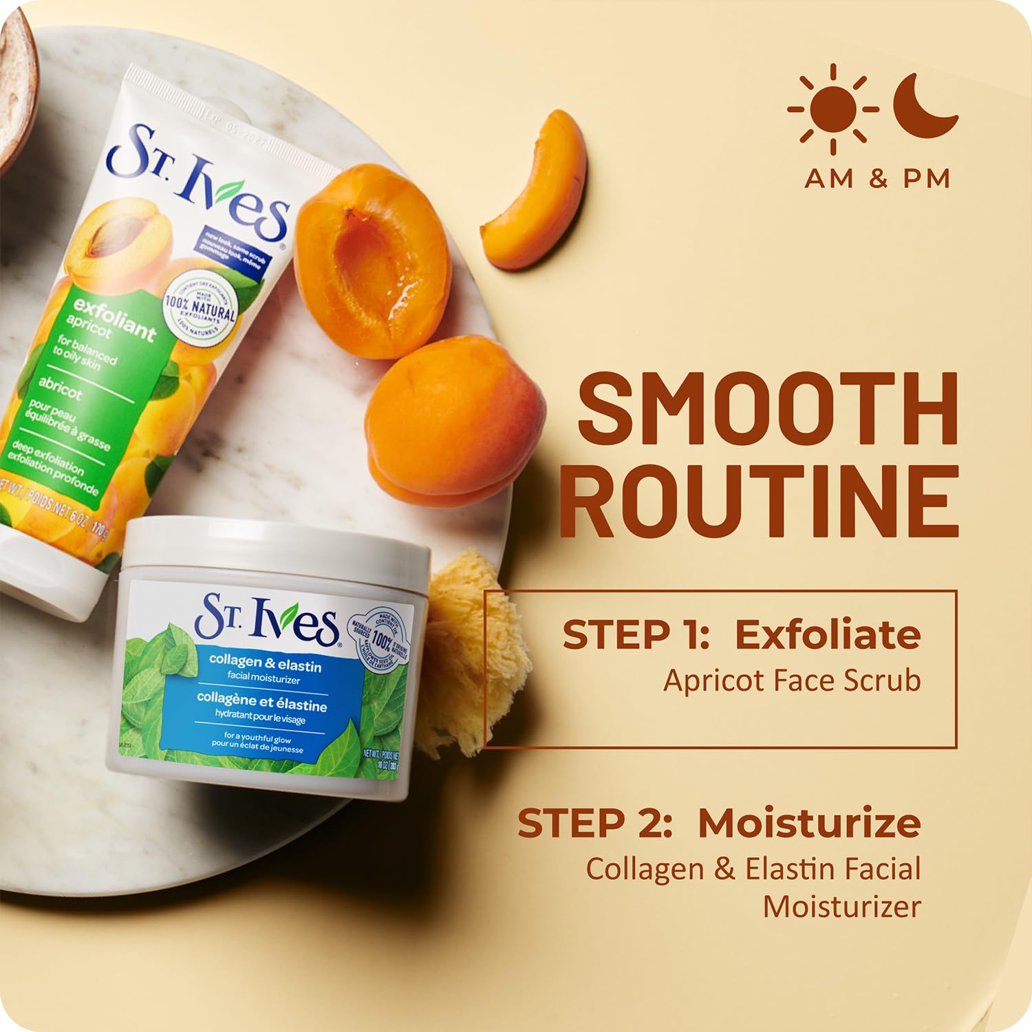 St. Ives scrub on bathroom shelf suggesting daily skincare routine