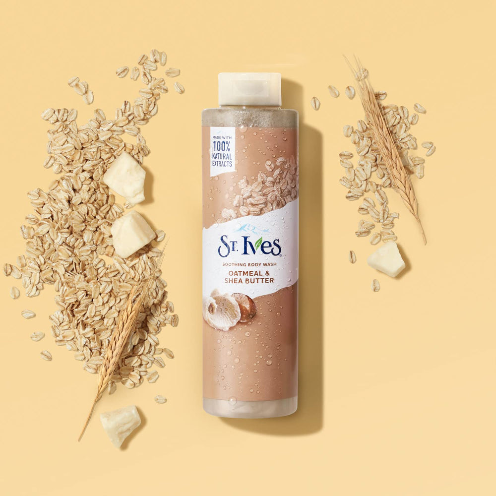 St. Ives oatmeal and shea butter ingredients highlighting natural soothing