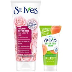 St. Ives rose and aloe front packaging showing gentle exfoliant benefits