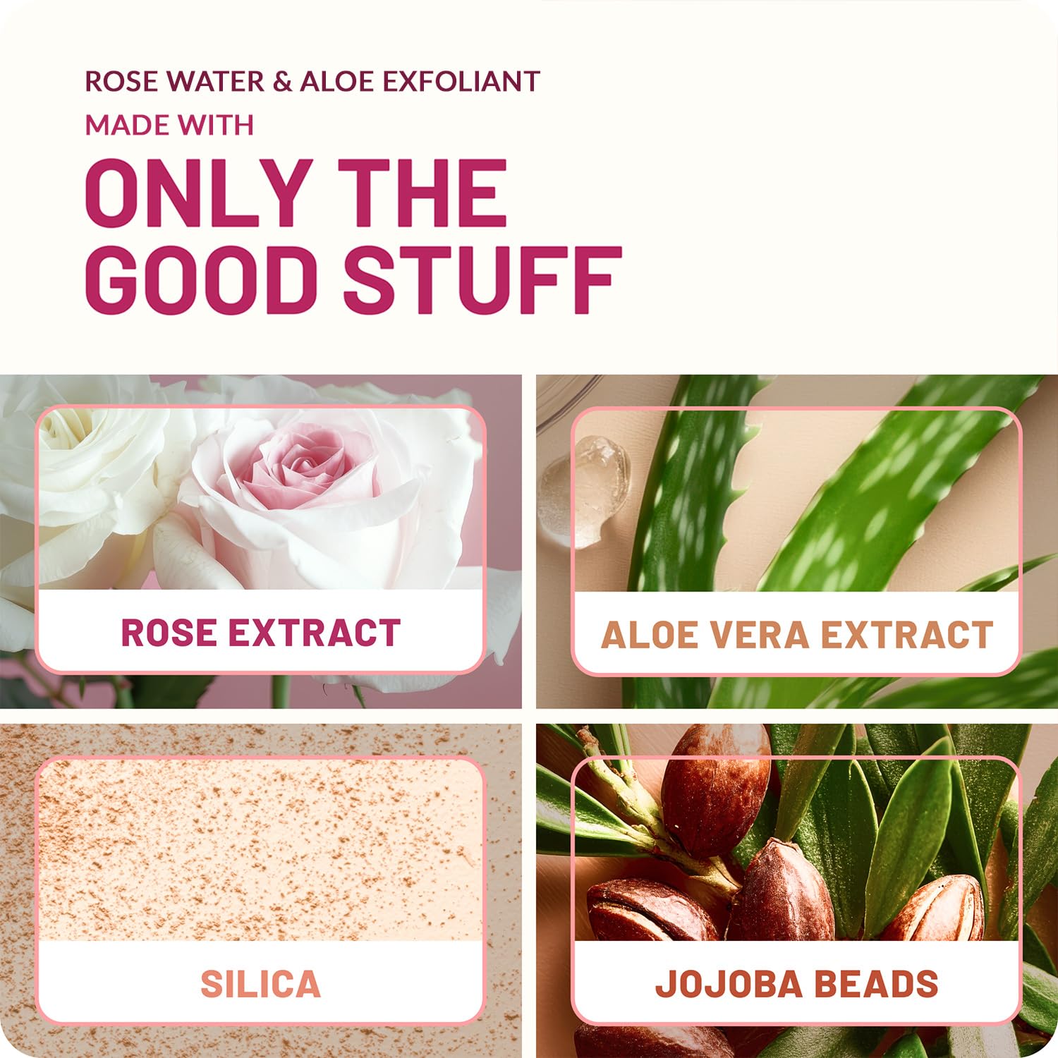 St. Ives rose and aloe product label view noting soothing ingredients