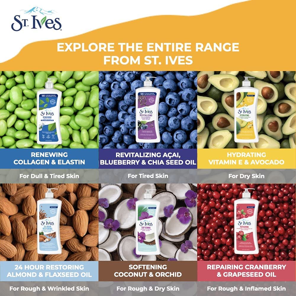 St. Ives bottle with hand showing product size and practical benefit