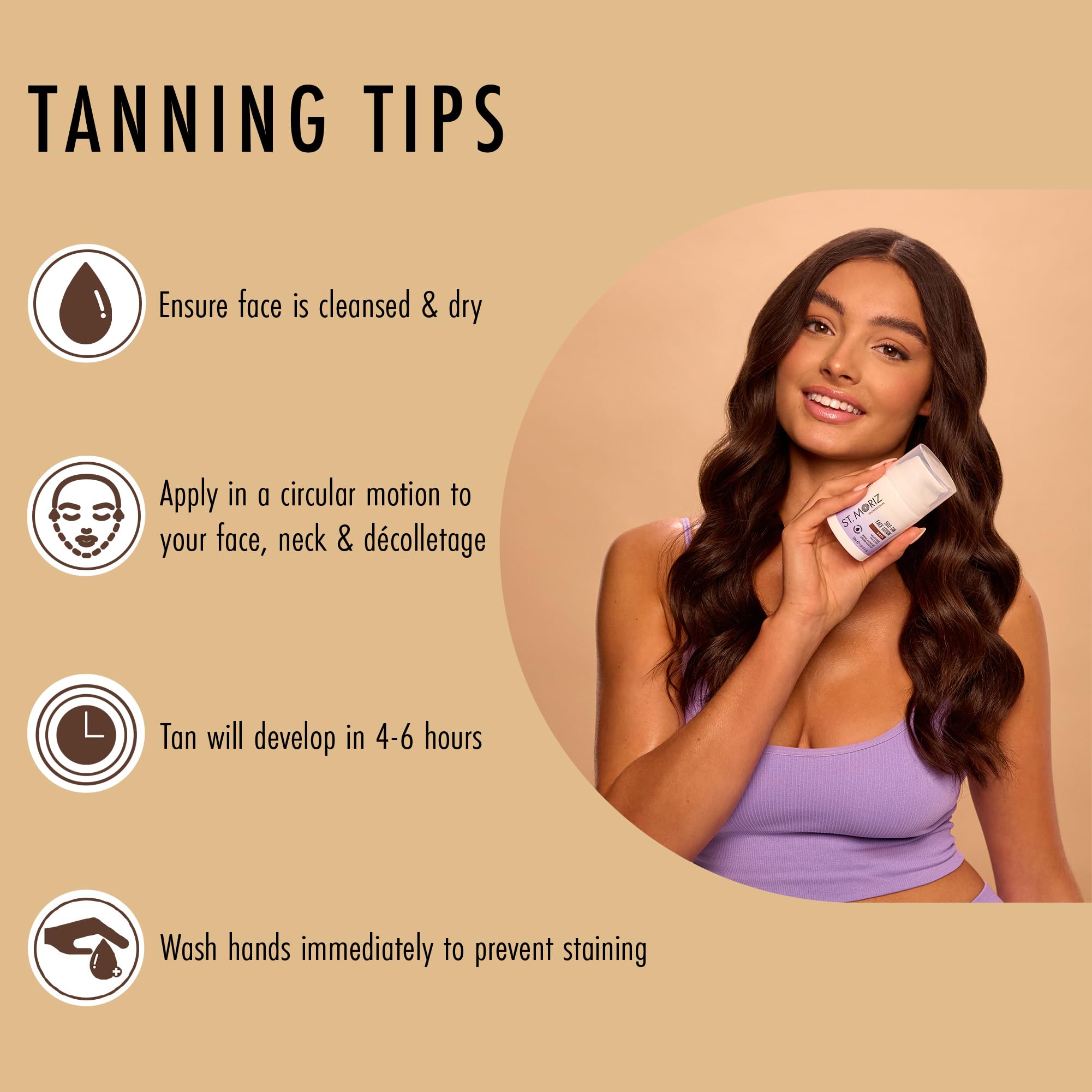 ST. MORIZ 50ml size scale beside a hand to show travel-friendly convenience