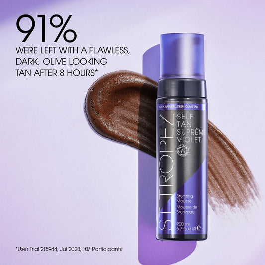 St.Tropez mousse texture close-up showing quick-dry tinted formula benefit