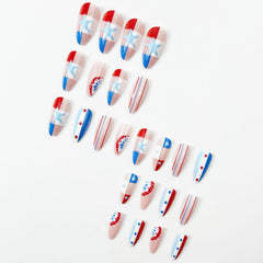 STADWWK press-on nails worn on hand showing instant patriotic manicure