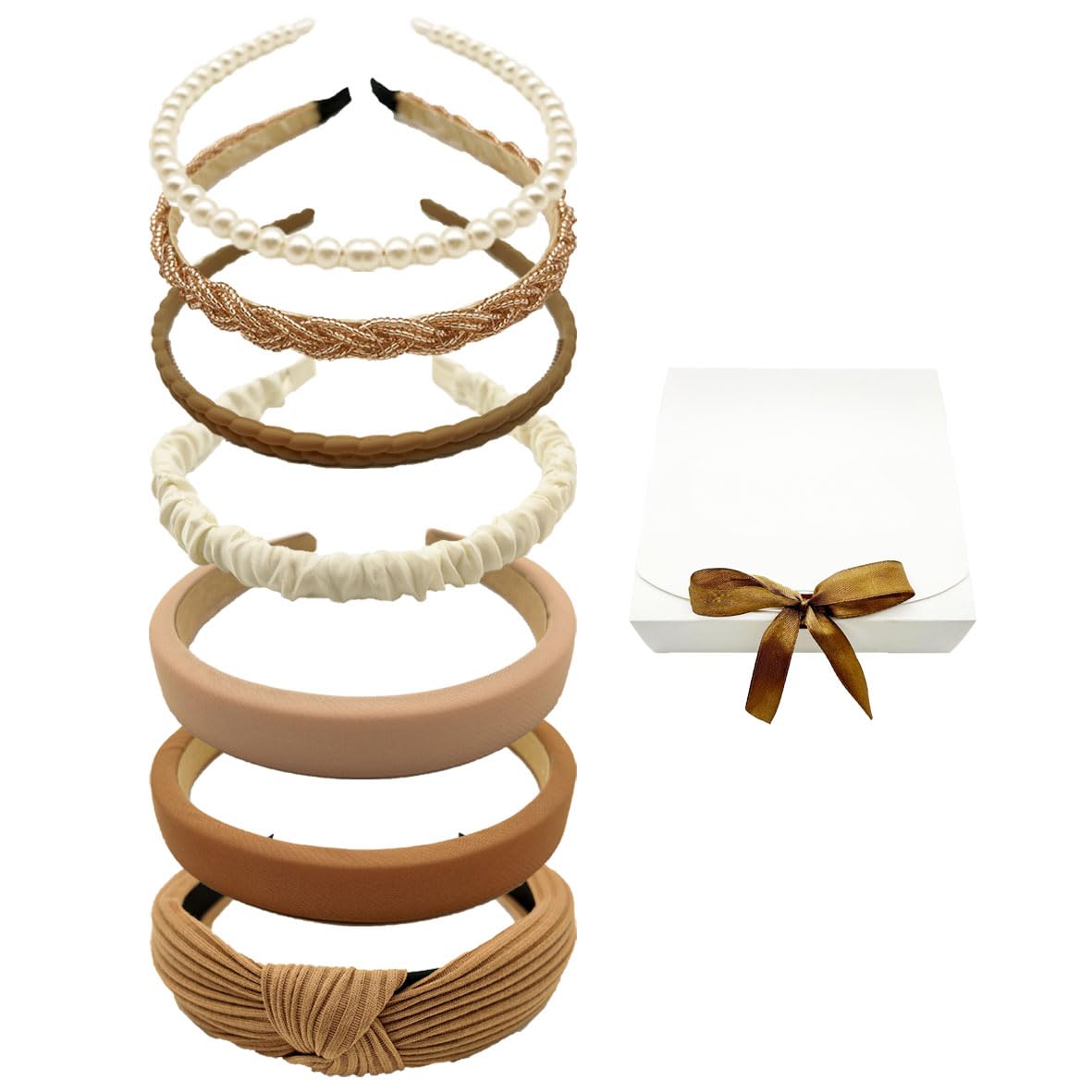 STANETCO front packaging showing full 7-piece brown headband set and variety benefit