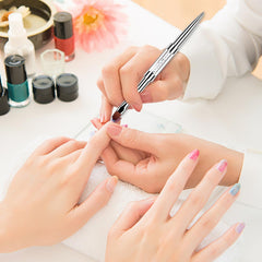 starfa lab brush next to hand and nail tools showing compact professional size benefit
