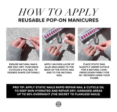 Static Nails in-use applying press-on nail with brush for quick, mess-free placement