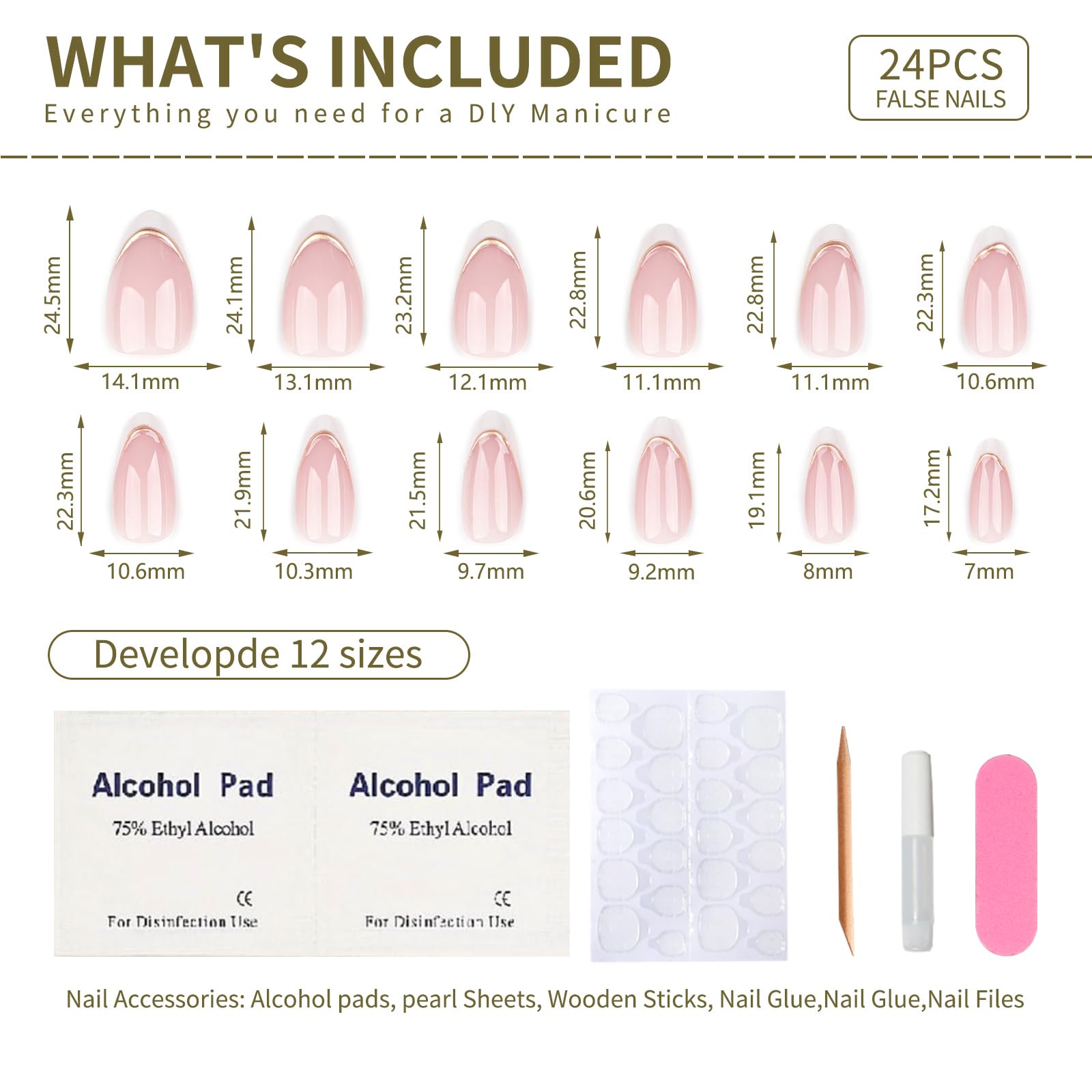 STBISEN full kit layout with glue, tabs, file and cuticle stick for easy application