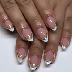 STBISEN front view of 24-piece nails showing French tips and almond shape for chic style