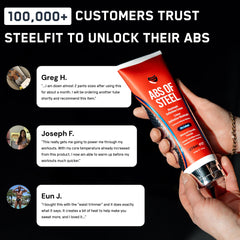 SteelFit ingredient label close-up showing CoAxel, L-Carnitine and caffeine benefits