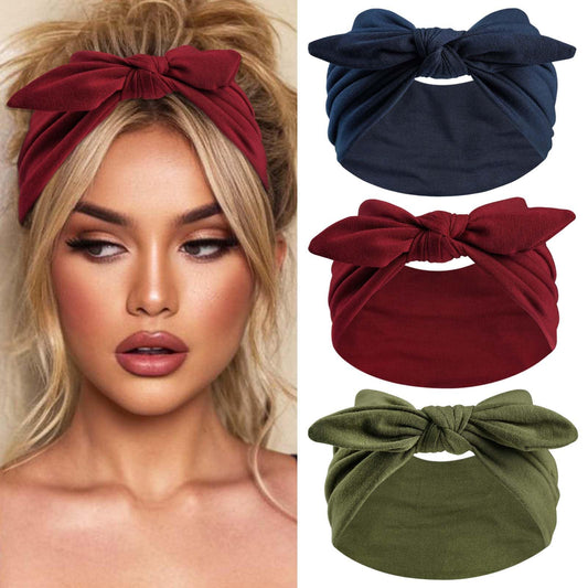STGDAK front view of three bandana headbands showing colors and packaging, versatile styling benefit