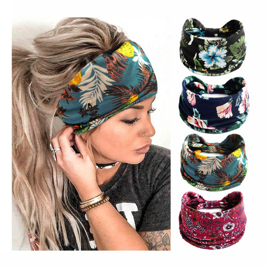 STGDAK front view of the four-pack headbands showing colors and patterns, stylish versatility