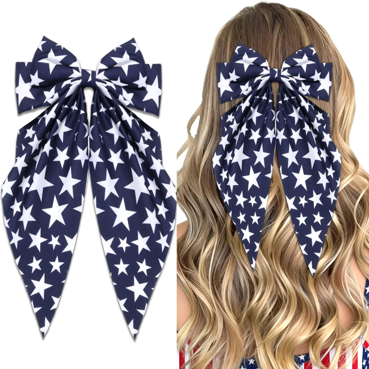 STGDAK front view of navy-and-white star bow, bold patriotic flair