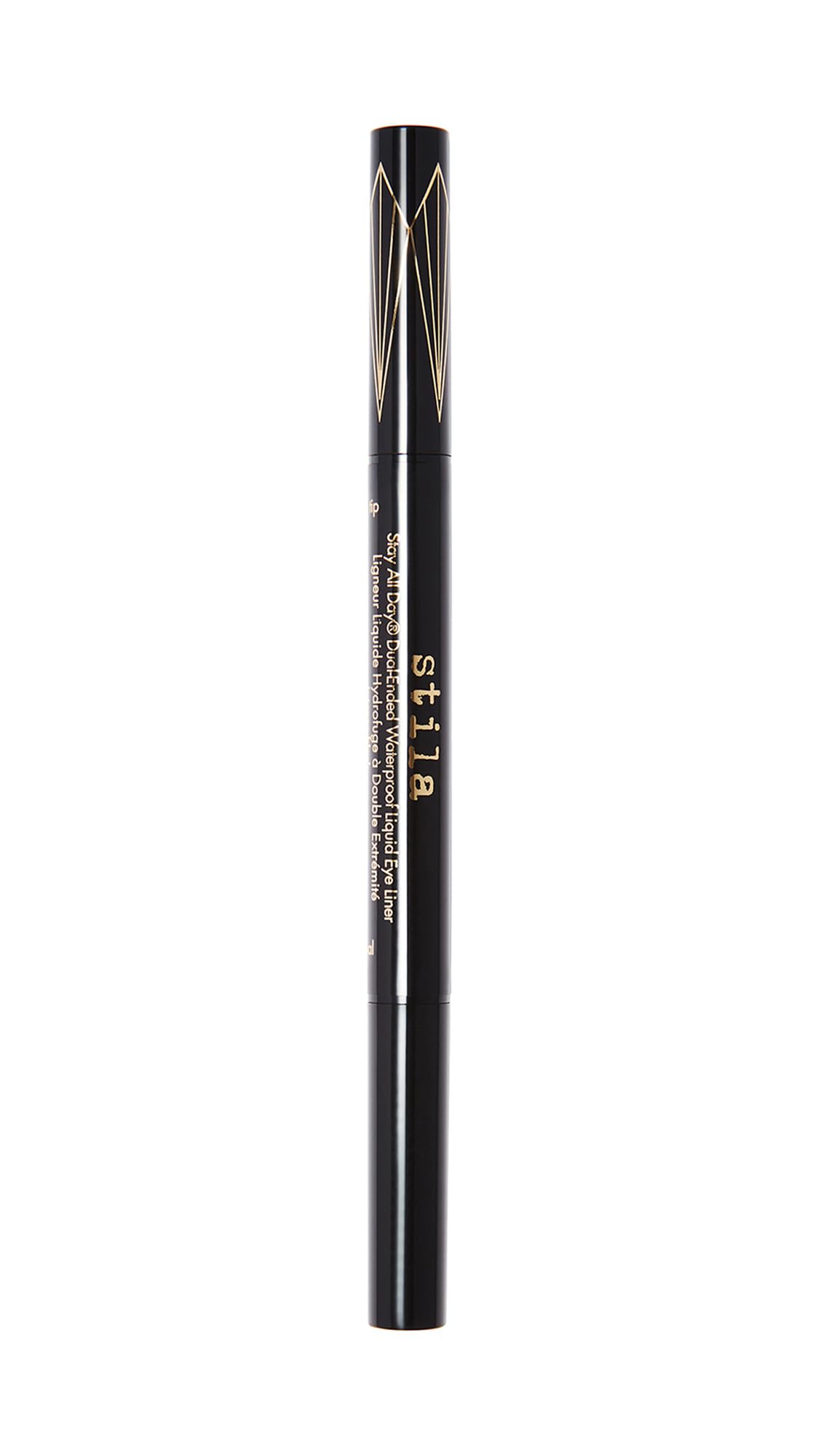 stila dual-ended pen front view showing both caps and brand — easy travel option