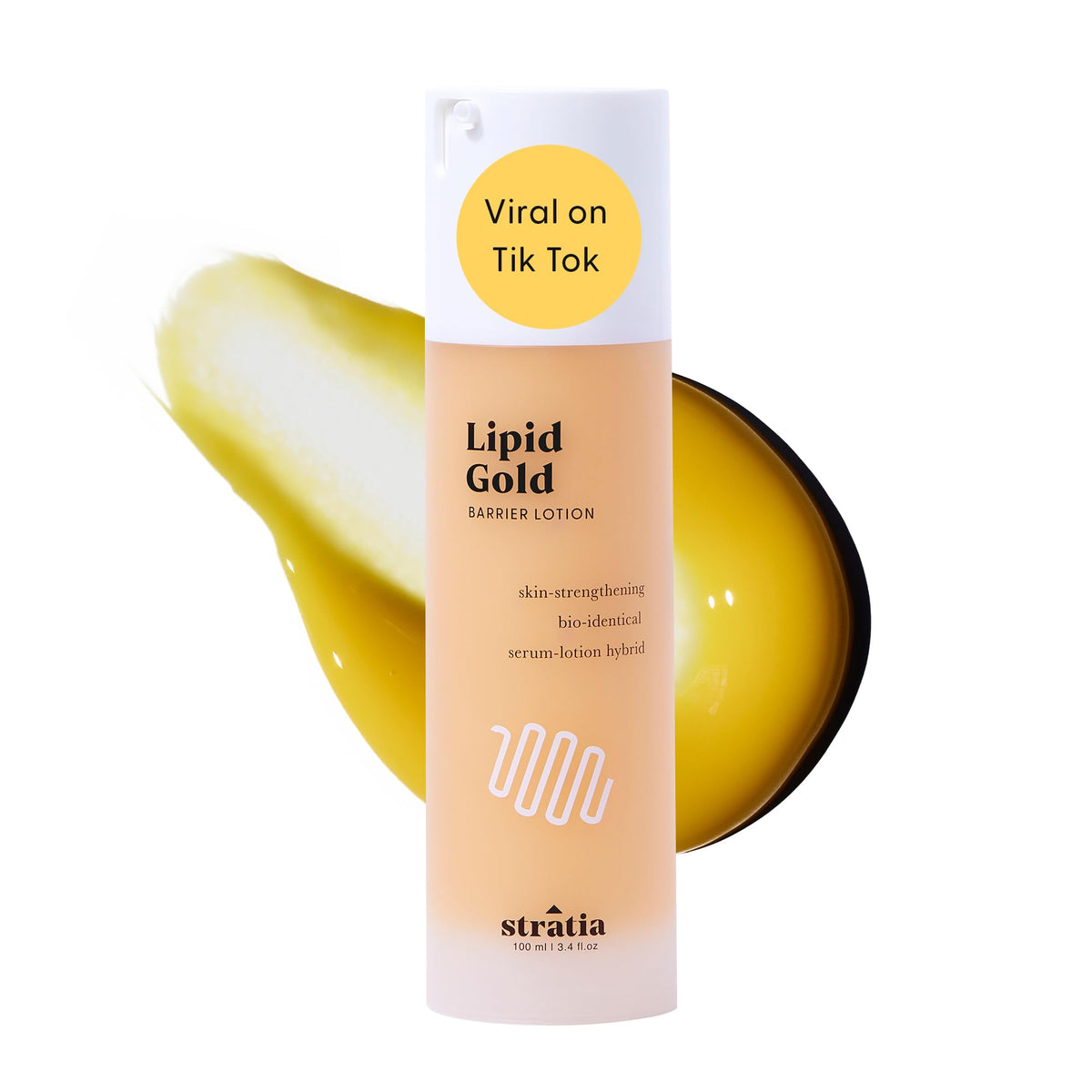 Stratia Lipid Gold front jar showing branding and clean design, boosts barrier