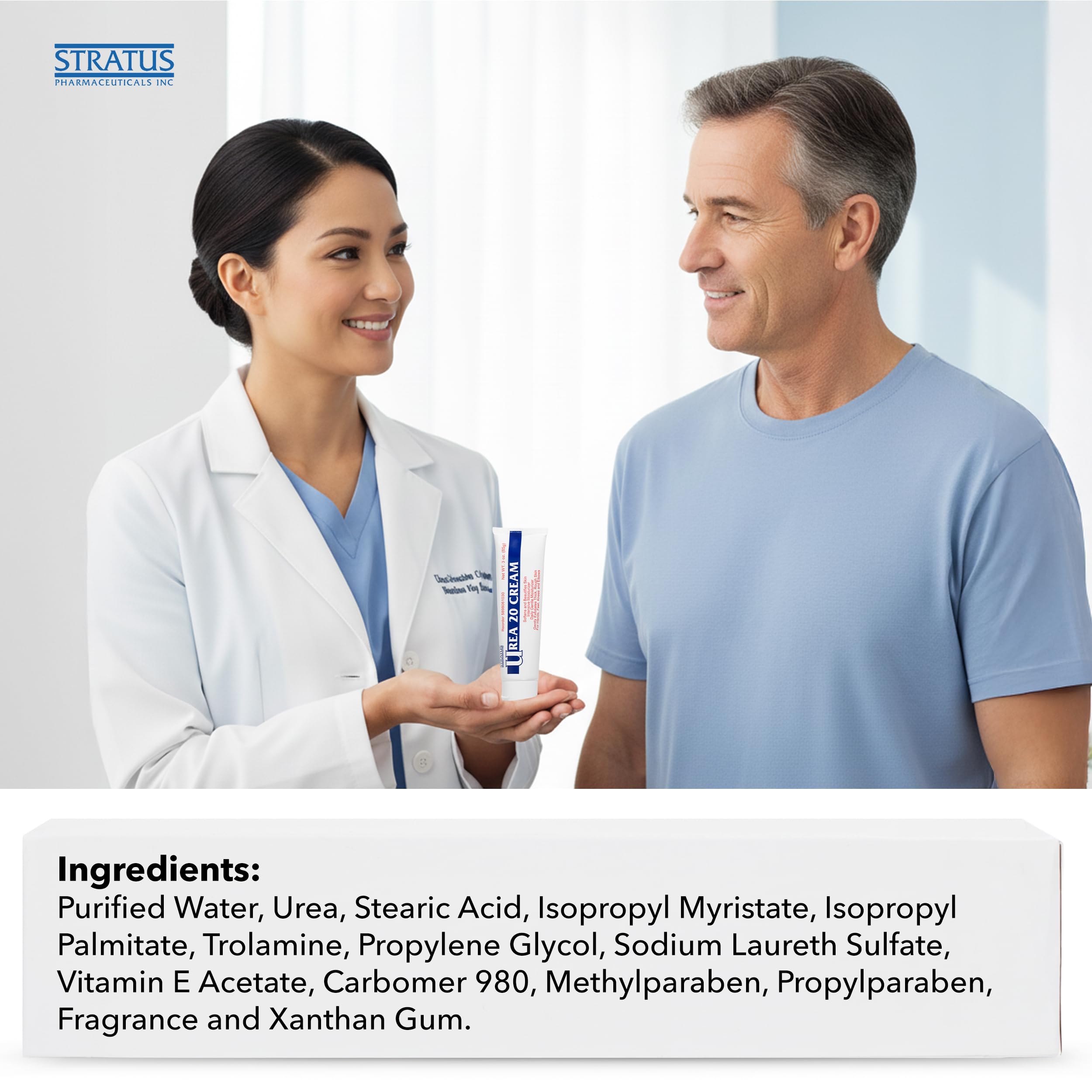 STRATUS PHARMACEUTICALS 3 oz tube next to common objects to show compact travel-friendly size