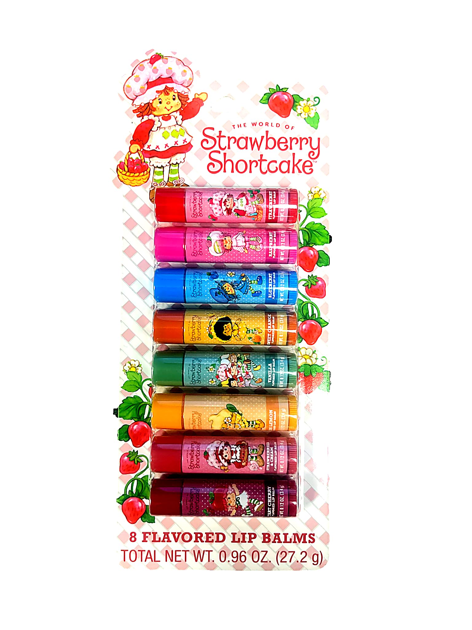 Strawberry Shortcake front packaging showing eight tubes and bright design, collectible appeal