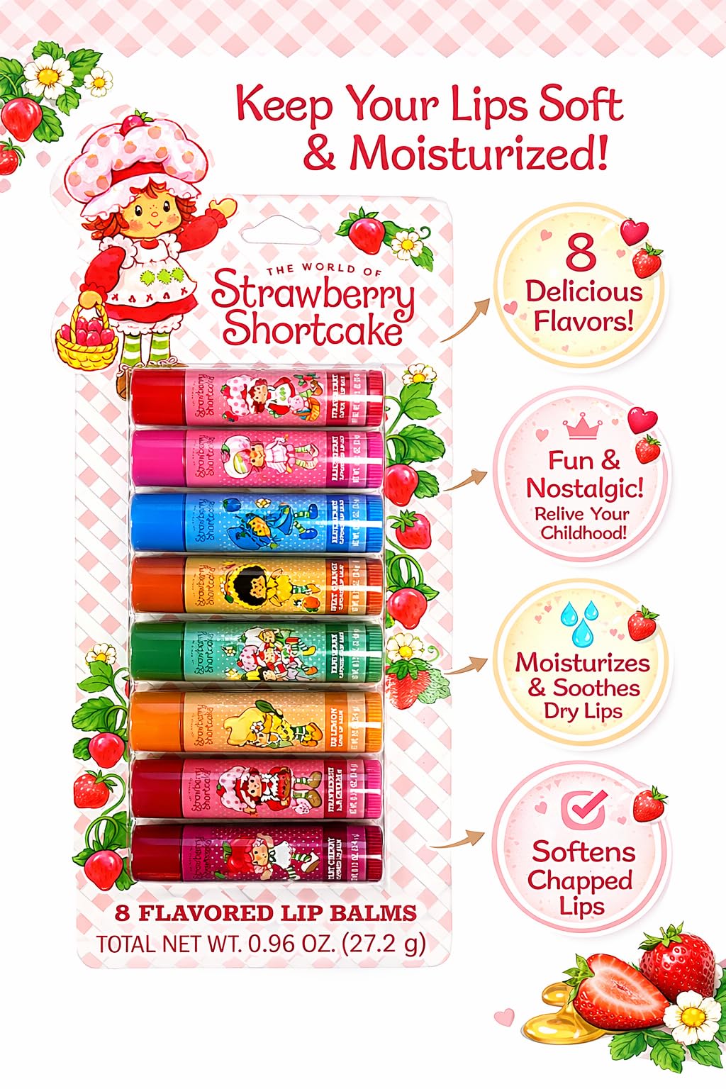 Strawberry Shortcake balm texture swirled on finger, demonstrates smooth moisturizing finish