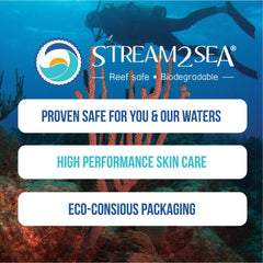 Stream 2 Sea shampoo being rinsed at a lakeshore illustrating outdoor safe use benefit