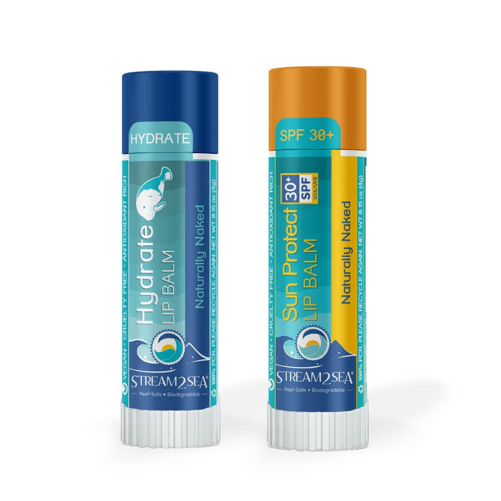 STREAM 2 SEA front packaging showing both unscented SPF and hydrate sticks and travel convenience