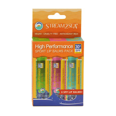 STREAM 2 SEA lip balm next to makeup for size and portability comparison convenience