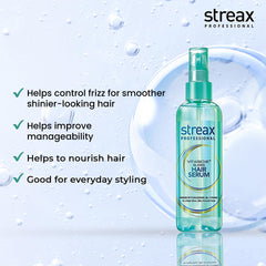 Streax Professional serum texture close-up highlighting silky consistency for smooth hair benefit