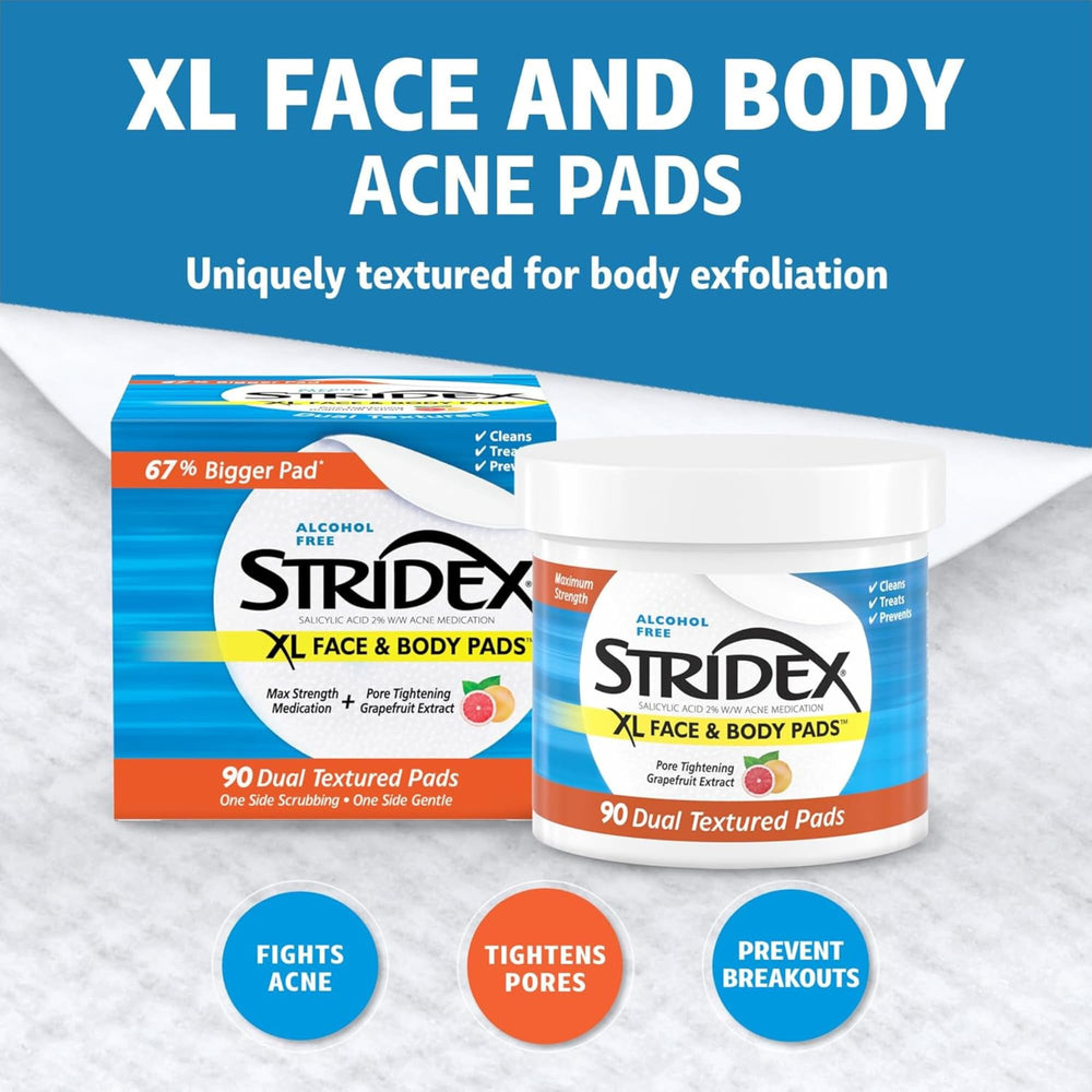 Stridex XL pad beside a coin showing larger coverage benefit
