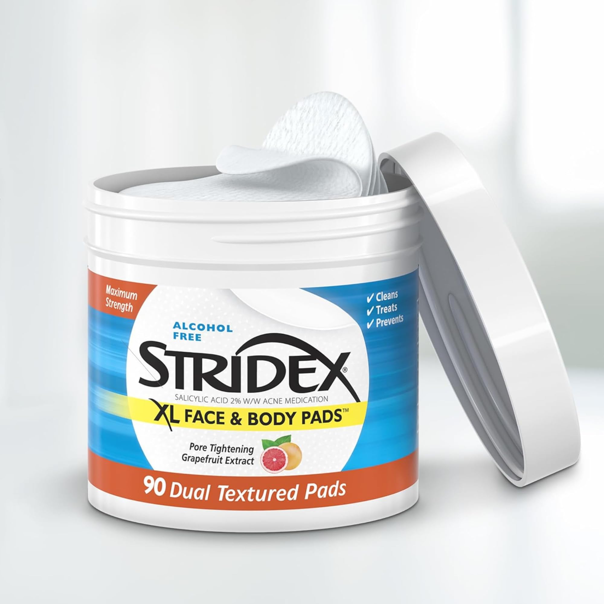 Close-up of Stridex XL pad texture showing dual-sided exfoliation benefit