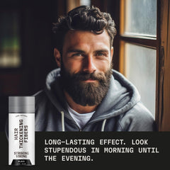 Striking Viking being sprinkled from tube onto hair offering quick coverage