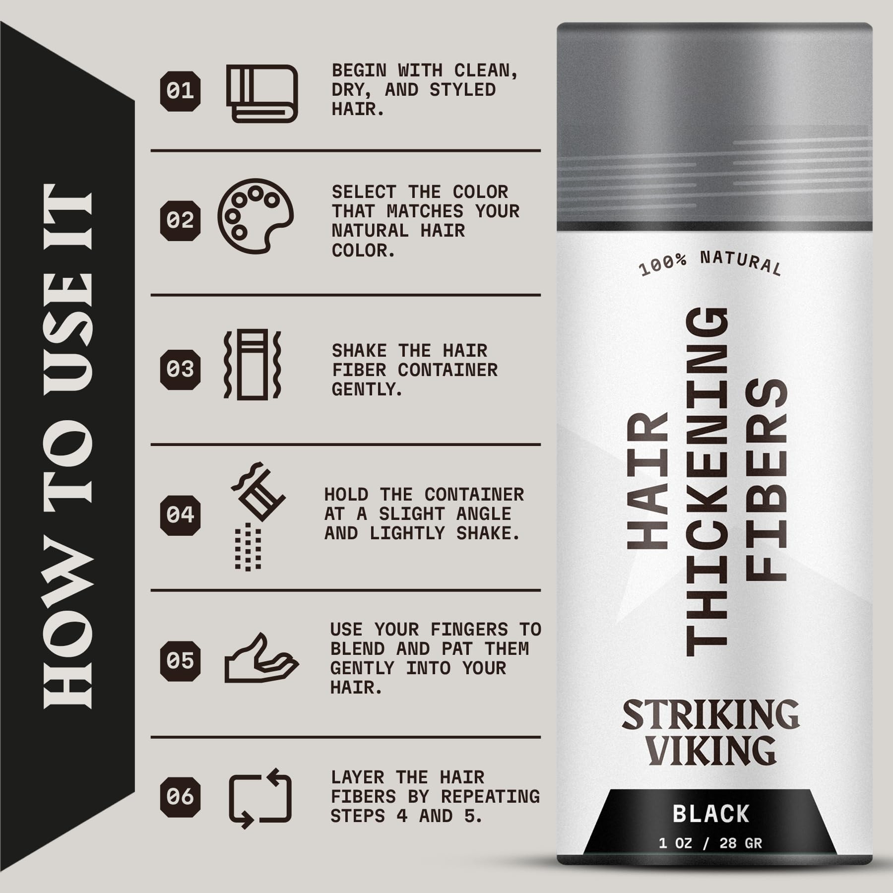 Striking Viking fibers blended into hair close detail for undetectable finish