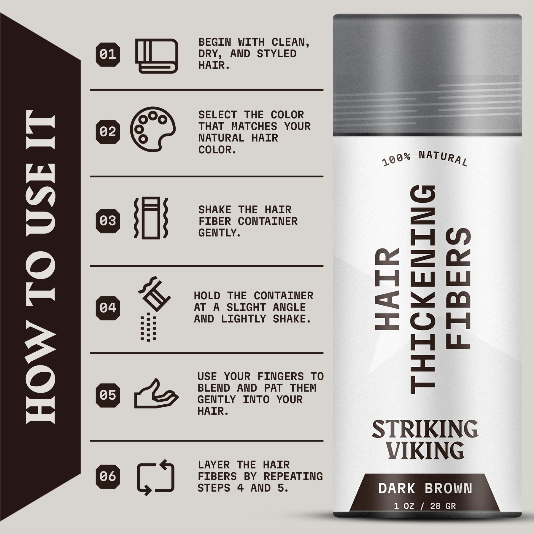 Close-up at hairline with Striking Viking fibers blended for natural coverage benefit