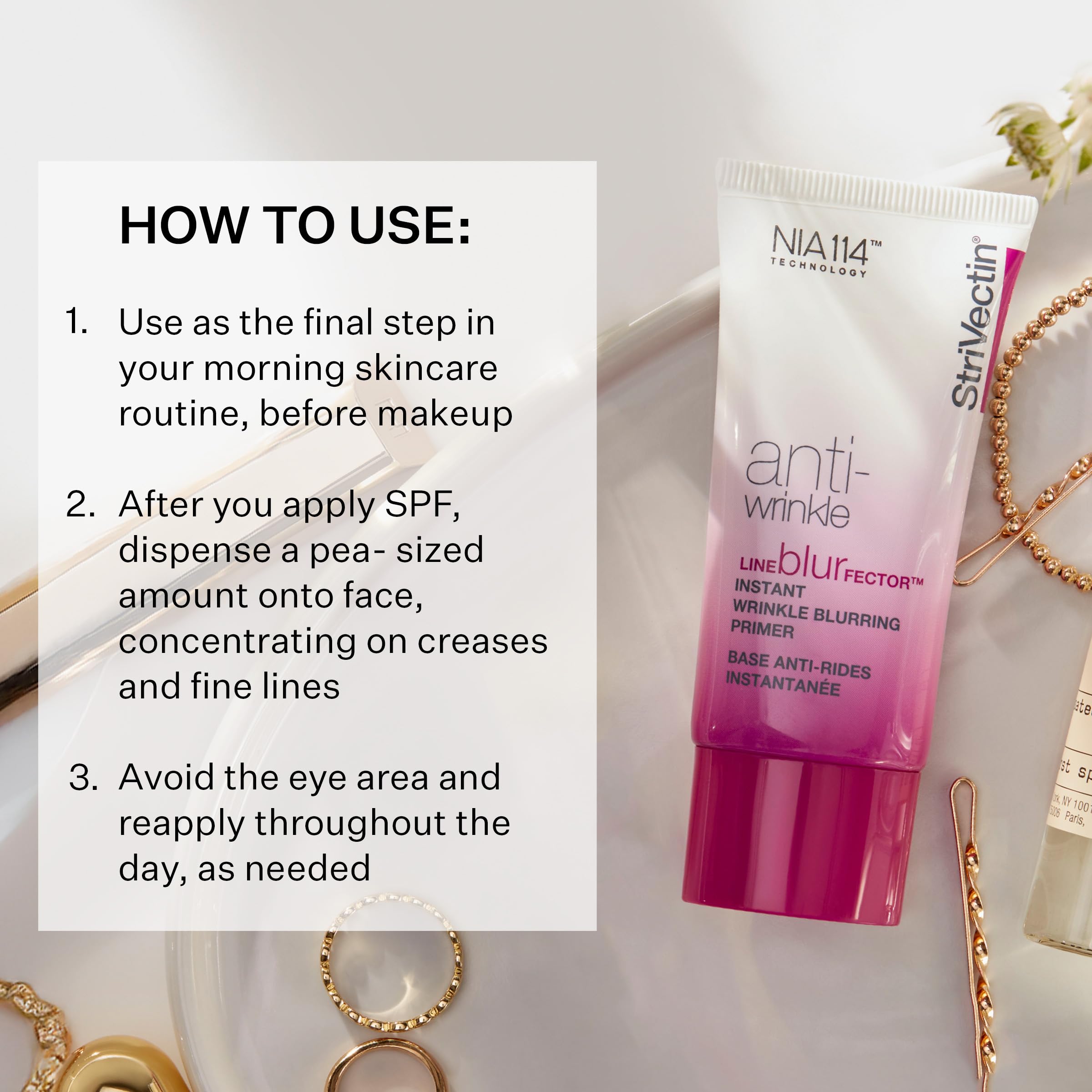 StriVectin before and after wrinkle area showing visible blurring benefit