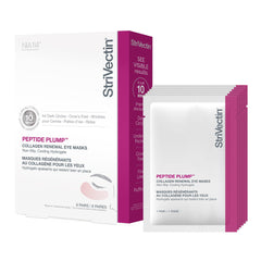 StriVectin front packaging showing six individually wrapped eye mask pairs and key benefits