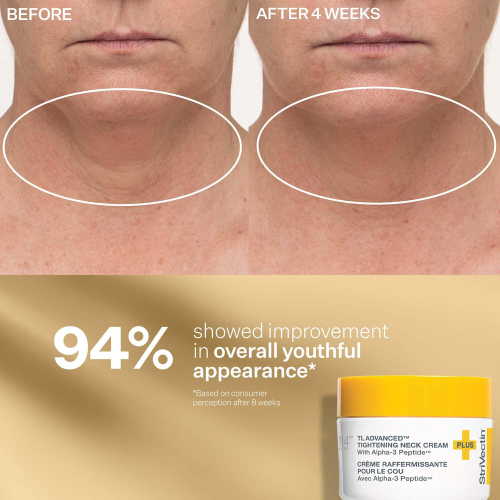 StriVectin product in use model applying neck cream for firmer-looking décolleté