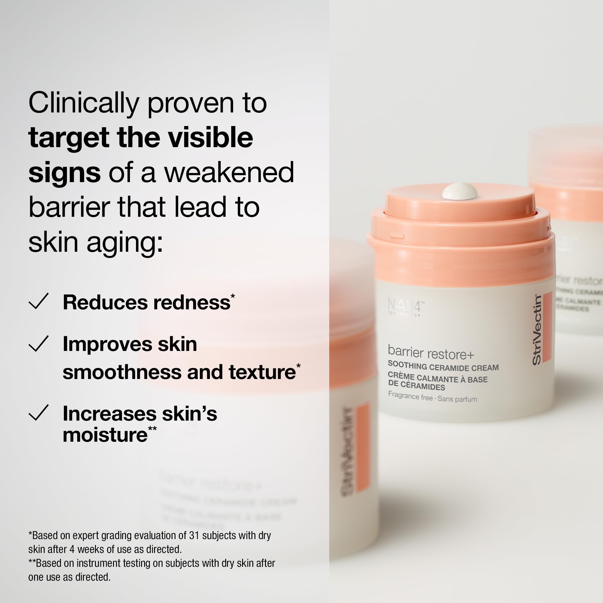 StriVectin cream being applied to face showing calming and hydrating effect