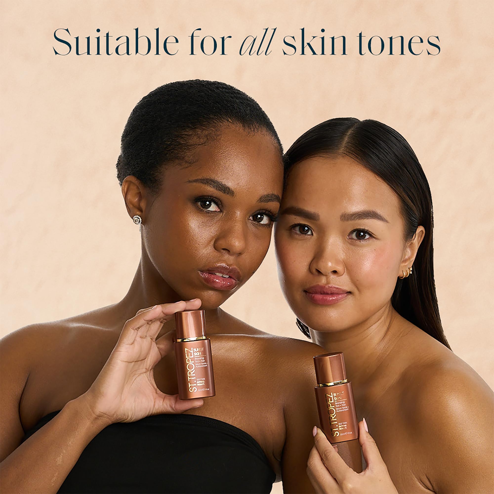 St.Tropez before and after face split showing natural bronzed result benefit