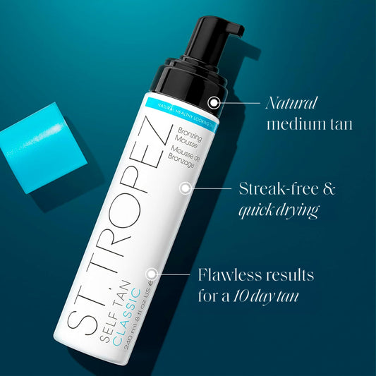 St.Tropez bronzing mousse pump close-up highlighting easy dispensing