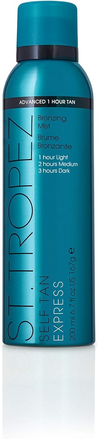 St.Tropez front packaging shows bottle and benefits for effortless tanning