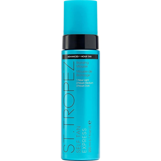 St.Tropez front packaging showing mousse bottle for confident quick tan