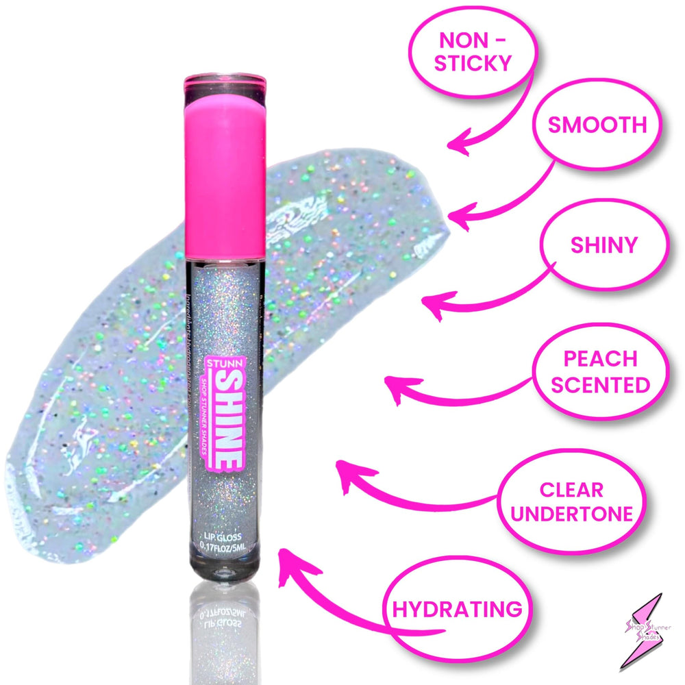 Shop Stunner Shades layered over red lipstick boosting color and holographic depth