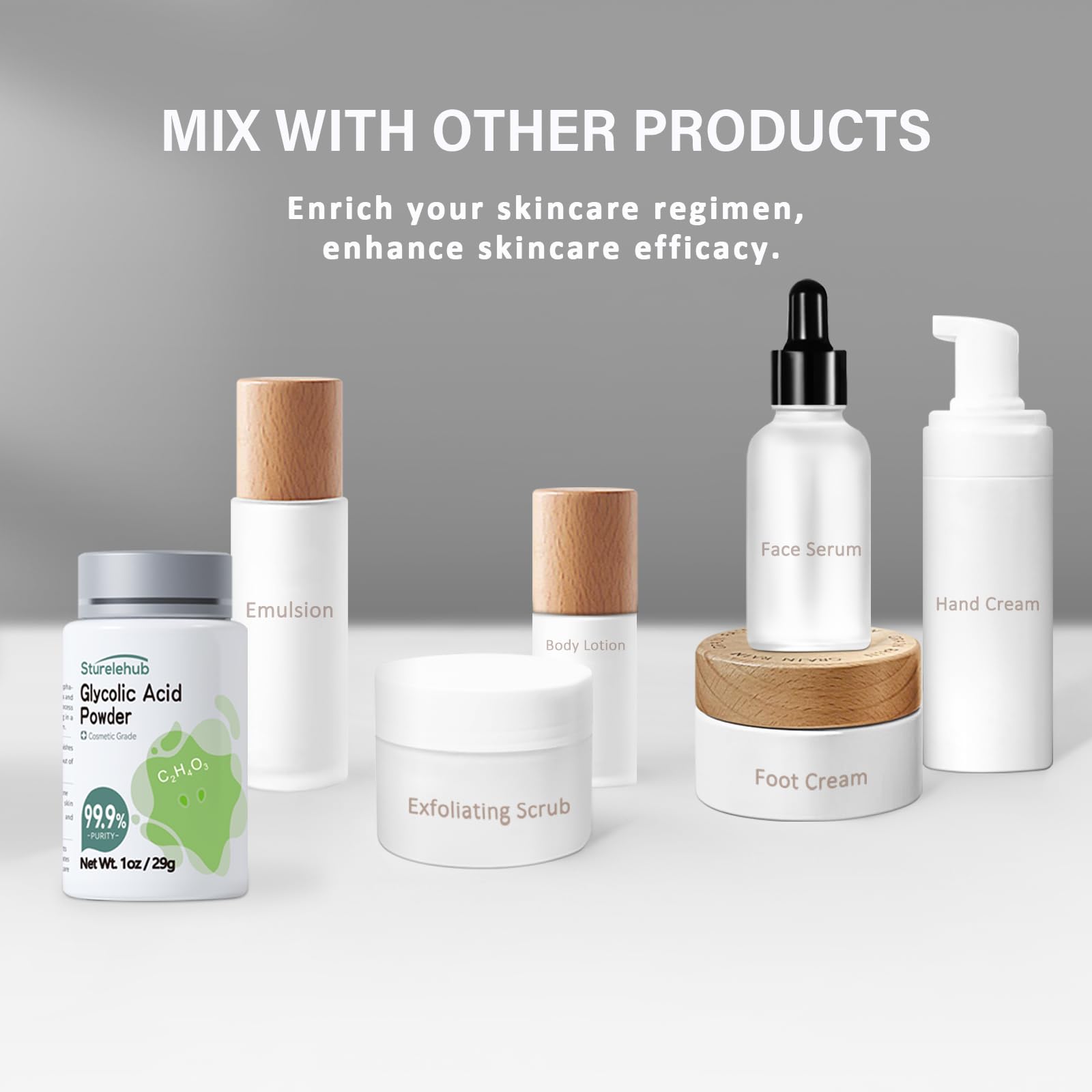 Sturelehub glycolic acid on formulation workbench with tools for safe DIY mixing benefit